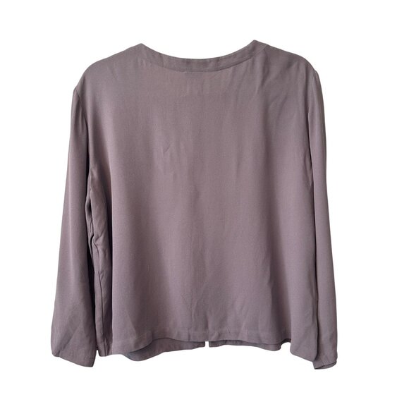 Eileen Fisher Womens 100% Silk Button-Front Long Sleeve Blouse Purple M - Picture 2 of 9